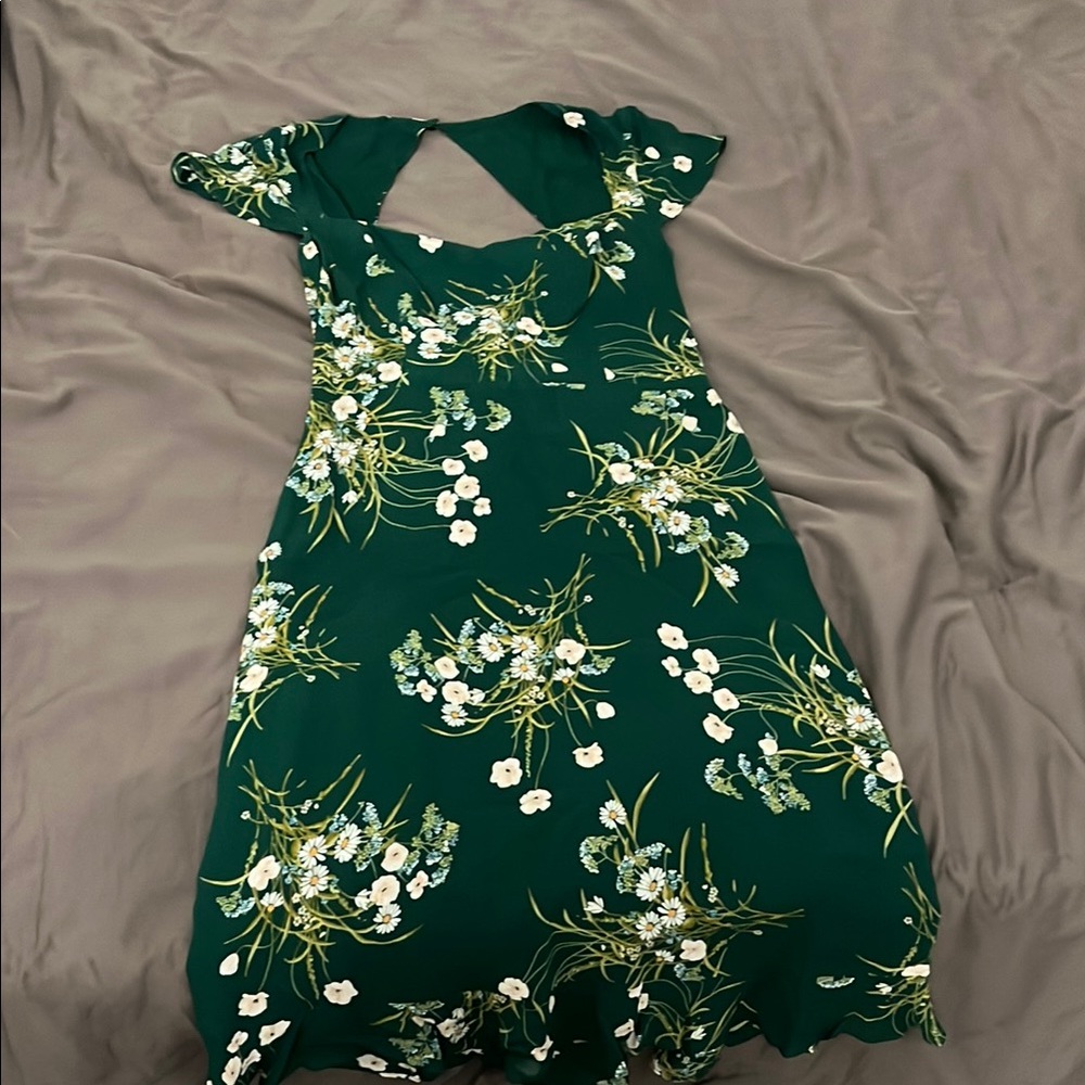 Reformation Green Cold Shoulder Sundress with Flutter Sleeves